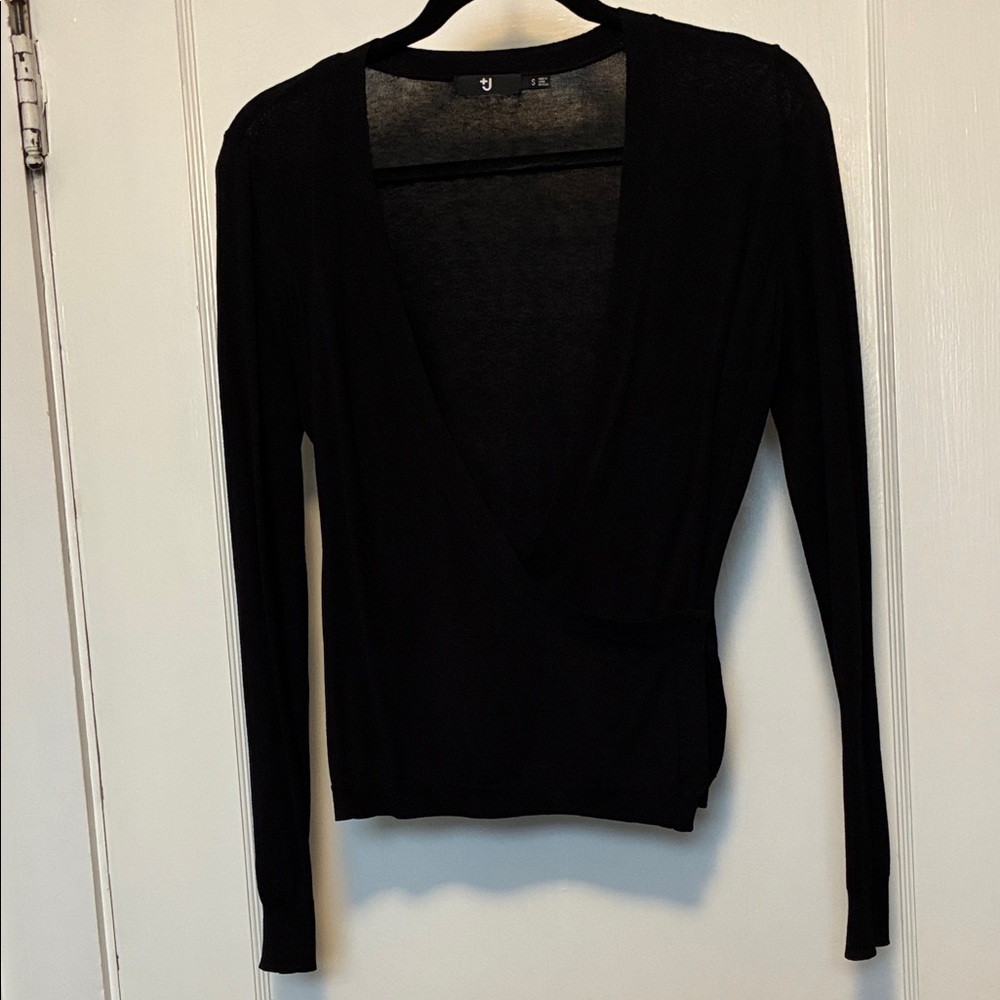 Uniqlo 55% Silk Long-Sleeve Wrap-Style Top | S, Black